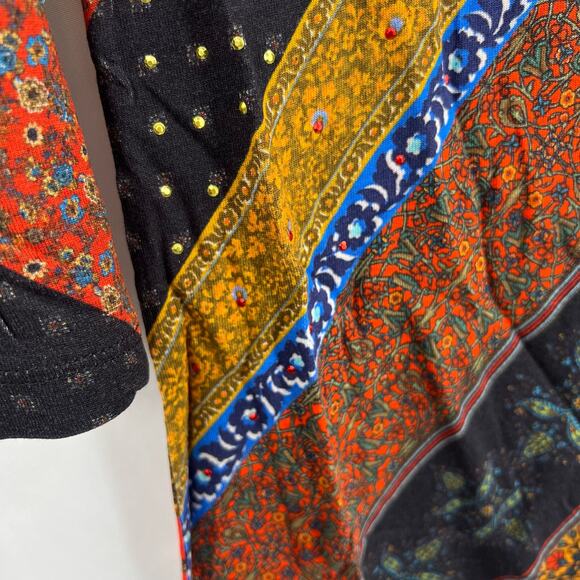 Desigual Top US XS V Neck Long Sleeve Boho Patterned Studdded New - Picture 3 of 6
